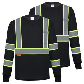 ProtectX High Visibility Shirts Long Sleeve Reflective Hi Vis Safety Shirts for Men Class 2 Work Shirts for Construction Warehouse 2 Pack Black Long XX-Large