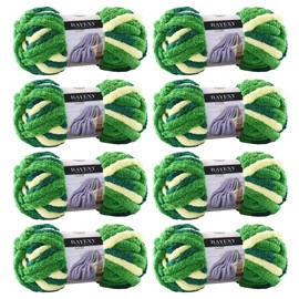 Chunky Yarn for Hand Knitting 8 Pack, Jumbo Chunky Chenille Yarn for Hand Knitting,Chunky Chenille Yarn for Crocheting (Forest Green)