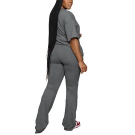PINSV Womens Sets 2 Piece Outfits Casual Short Sleeve Top and Flare Pants Lounge Sets Tracksuit Grey XL