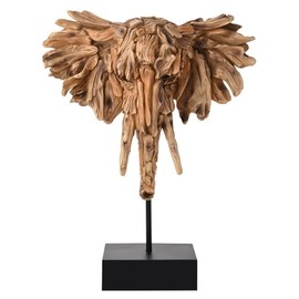 Widdop and Co. - Naturecraft - Driftwood Collection - Wood Effect Elephant Head on a Stand Statue/Figurine/Decorative Ornament - Homeware For Animal Lovers & Wildlife Enthusiasts.