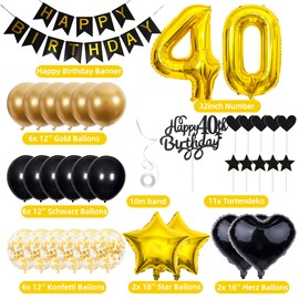 Cnrose 40. Geburtstag Dekoration,Schwarz Tortendeko Geburtstag 40 Jahre Mann,Party Deko Gold Schwarz,40 Geburtstag Männer Frau,Tortendeko 40. Geburtstag Frauen,Geburtstagsdeko 40 Jahre Mann
