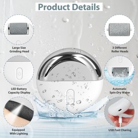 Automatic Callus Remover for Feet, Rechargeable Pedicure Tools for Feet, Electric Foot Callus Remover with 3 Roller Heads 2 Speed, Waterproof Foot File Perfect for Dead Hard Cracked Dry Skin