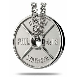 Shields of Strength Men's Stainless Steel or Gold Plated Weight Plate Necklace Philippians 4:13 Bible Verse Fitness Gym Jewelry Weightlifters Dumbbell