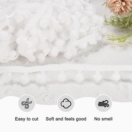M METERXITY Pom Pom Ball Fringe Trim, 10 Yards 8mm Ball Fringe Trim Ribbon Sewing Accessory for Home Decoration/DIY Crafts/Curtain/Pillow [White]