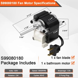 Hiorucet S99080180 Motor de escape para Broan Nuton 509S 509 509-C 509S-C 509-A 509-B 509S-A 509S-B 509MG 509MG-A 509SMG-A 509SMG, 509S-C Reemplazo del motor de ventilador para S9S-C 9908888 180 15557