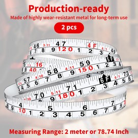 2 PCS Steel Self-Adhesive Measuring Tapes, 79 Inch Imperial and Metric Scale Ruler Sticker for Woodworking and Drafting, Wear-Resistant Carbon Steel Paint Left to Right Sticky Measure Tape, White