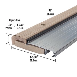 M-D Building Products 76265 4-9/16 in. x 1-1/8 in. x 36 in. Silver Adjustable Aluminum & Hardwood Threshold Kit - Versatile Solution for French and Exterior Doors