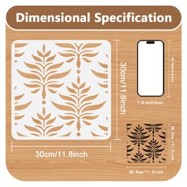 2Pcs Fern Wall Stencil Templates 30 x 30cm Reusable Plastic Leaf Pattern Stencils for Painting on Wood Wall Floor Fabric Glass Furniture, DIY Home Decor or Craft Stencils