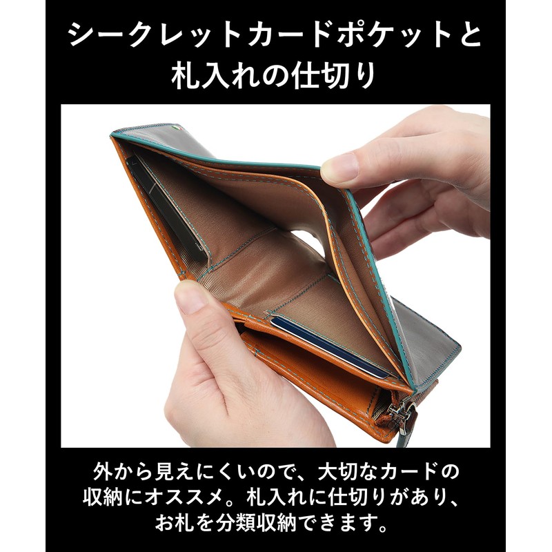 Golbe Men's Italian Leather Wallet, L-Shaped Zipper, dark navy