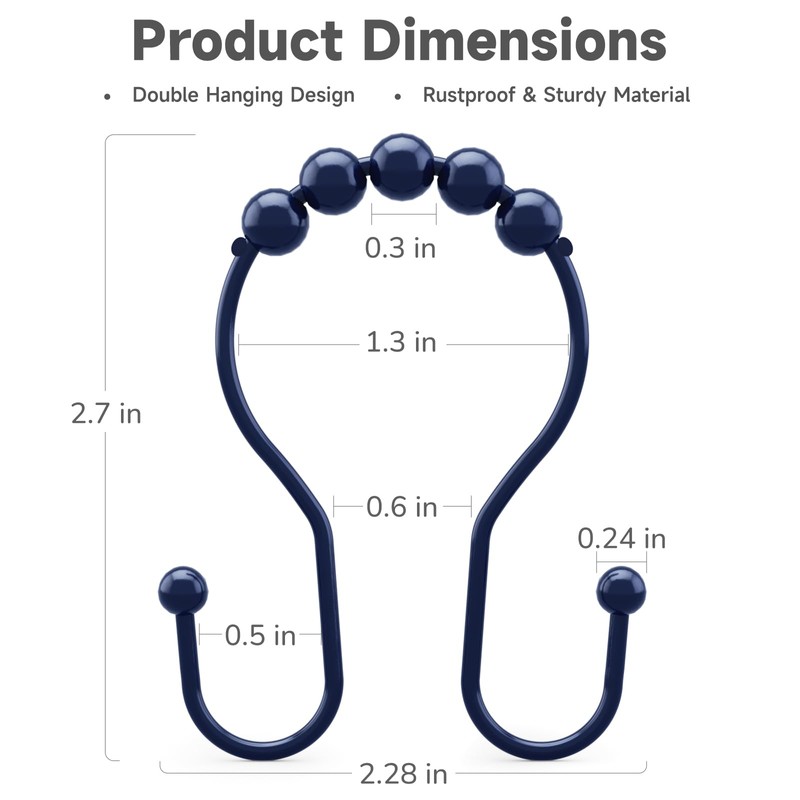 Bathway Shower Curtain Hooks, Shower Curtain Rings Rust Proof Navy
