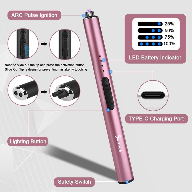SUPRUS Electric Lighter Arc Windproof Flameless USB Lighter Rechargeable Lighter