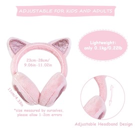 SUGSHYN Ear Warmers Children's Earmuffs Made of Soft Plush Girls Winter Windproof and Warm Ear Muffs with Cat Ears for Outdoor Use Cold (Pink), Pink 4