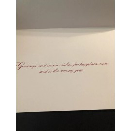 Vtg Christmas Card Pretty Red Card Silver Script “Season’s Greetings” Poinsettia