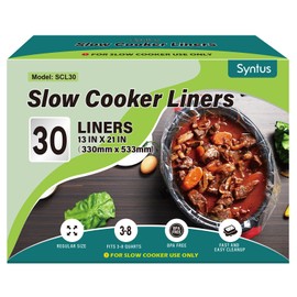 Syntus Slow Cooker Liners, 30 Count Cooking Bags Large Size Disposable Pot Liners Plastic Bags, Fit 3QT to 8QT for Slow Cooker Cooking Trays, 13"x 21", 30 Liners