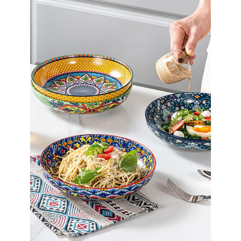 HENXFEN LEAD Pasta Bowls– 33 oz Colorful Ceramic Salad Bowls