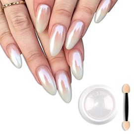 Magic White Pearl cromado Nail Powder Solid Glitter Fairy Shell Nail Art Powder Holográfico Ice Transparente Aurora Moonlight Manicura Pigmento con He