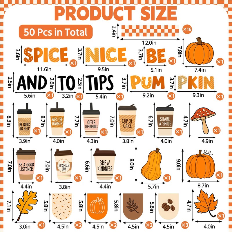 50Pcs Fall Bulletin Board Decorations, Autumn Classroom Decor