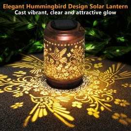 Likiyol Hummingbird Solar Lanterns Outdoor Waterproof Warm White & RGB Solar Lights with 2 Replaceable Base, Birthday Gifts for Women Mom Grandma Decorative Lanterns for Garden Patio Porch Yard Decor