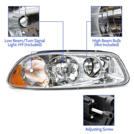 Sunhua Headlight Assembly Fit for MACK GU4 GU5 GU7 CT713 GU8 CX CXN CXU CTP Semi Trucks, Chrome Headlamp Right/Passenger Side Halogen