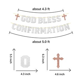 God Bless Confirmation Banner First Holy Comunion Decorations, Mi Primera Comunion Baby Shower Christening Baptism Party Decorations - Silver Glitter