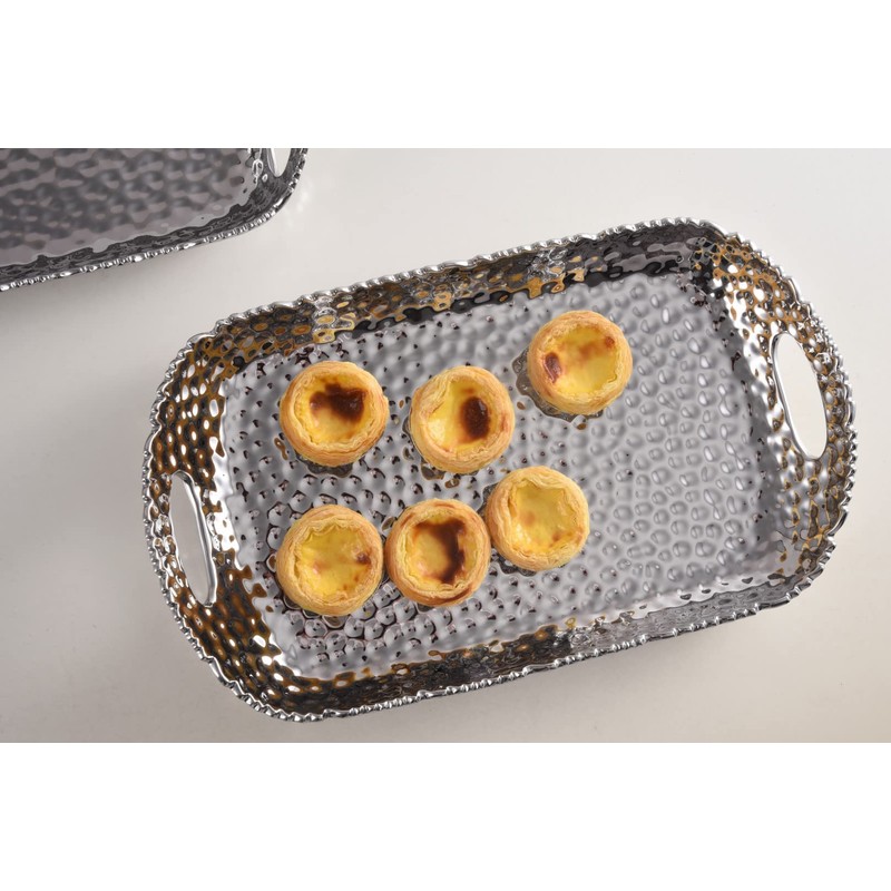 Pampa Bay Millenium Titanium-Plated Porcelain Rectangular Tray with Handles, 19