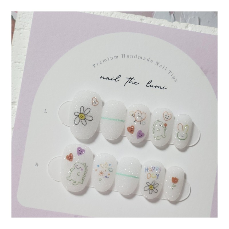 Daisy Dino Handmade Nail Tips - Short Ballerina / 데이지