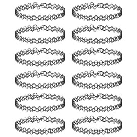 MBAIYO 12 Stück Tattoo Halsketten Set, Elastische Tattoo Halskette Stretch Choker Kette Schwarz Vintage Punk Gothic Tattoo Kette Gummi Halsband 90er jahre accessoires für Damen Mädchen Frauen Teen