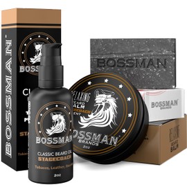 Bossman Starter Beard Kit for Men – Beard Oil (2 oz), Beard Balm & Bar Soap – Natural & Organic Grooming Kit – Made in the USA Men Gift Set (Stagecoach Scent)