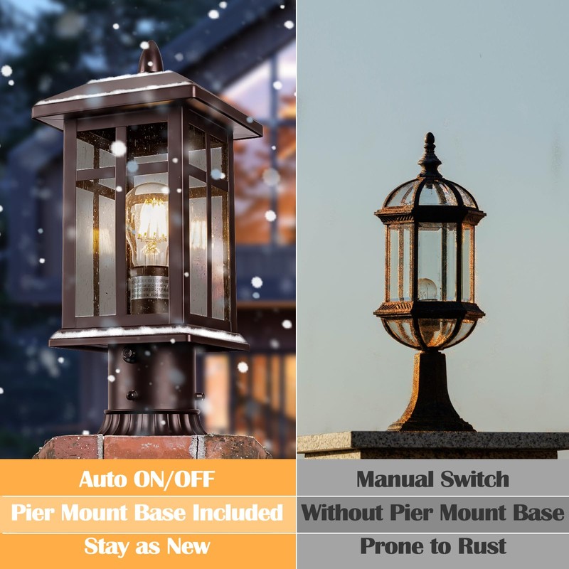 Bronze Post Light 2 Packs, Hardwired Anti-Rust Exterior Light Fixture