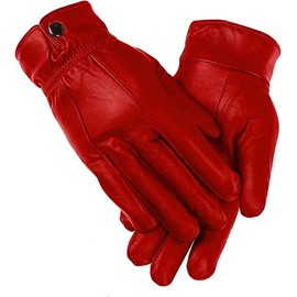 Women's Leather Gloves, Extra Soft and Warm Ladies Waterproof Gloves (L-XL, Bright Red)