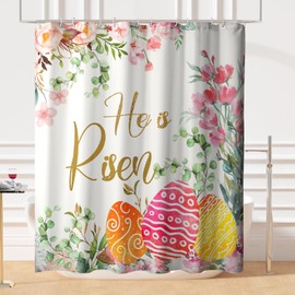 Cneztholim Easter He is Risen Shower Curtain Easter Colorful Eggs Bathroom Curtains Spring Flowers Floral Waterproof Fabric Bath Shower Curtains with 12 Hooks for Bathroom Decor 72"x72"