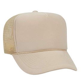 Ashen Fane Polyester Foam Front 5 Panel High Crown Mesh Back Trucker Hat, Tan