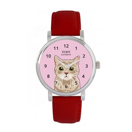 Toff London Beige Tabby Cat Head Watch Women's 38 mm Case 3 ATM Waterproof Quartz Movement Luxury Fashionable, TLWS-43329