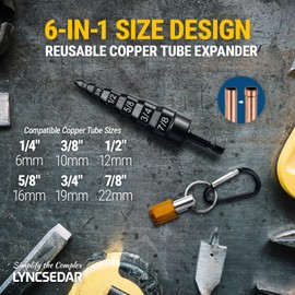 LYNCSEDAR 2Pack 6 in 1 Copper Tube Expander, Black Swaging Tool HVAC with Drill Bit Holder & Carabiner, Swage Tool HVAC for 1/4, 3/8, 1/2, 5/8, 3/4, 7/8 Pipe, Swedge Tools for AC Swagging Repair