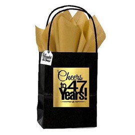 Black & Gold 47th Birthday/Anniversary Cheers Themed Small Party Favor Gift Bags with Tags -12pack