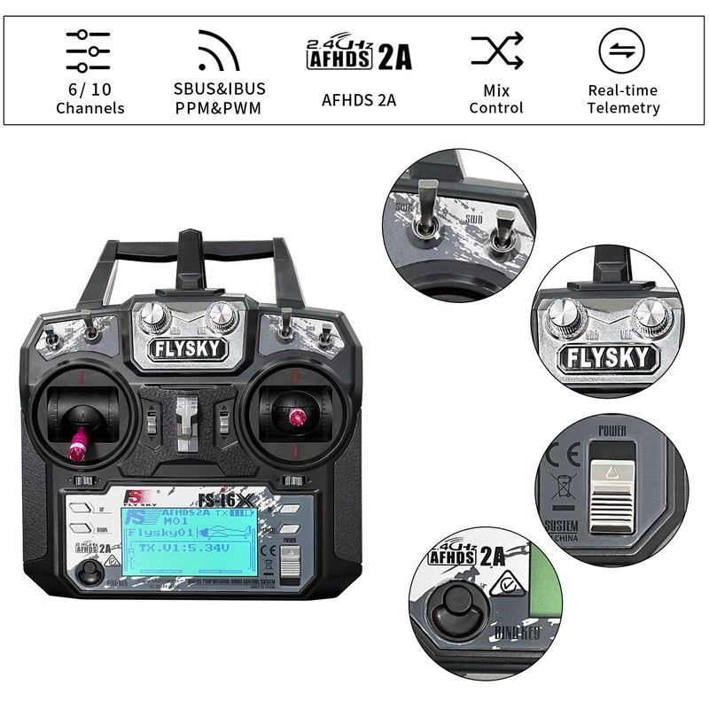 FLYSKY FS-i6X 10 Channel Transmitter and FS-iA6B Receiver, 2.4GHz RC