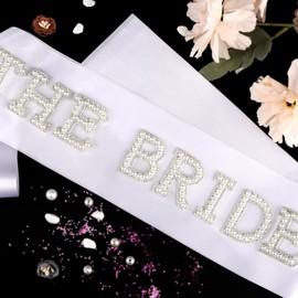 KICOSY Pearl The Bride Sash - Adjustable & Ironable - Ideal for Bachelorette, Engagement Party, Bridal Shower & Wedding