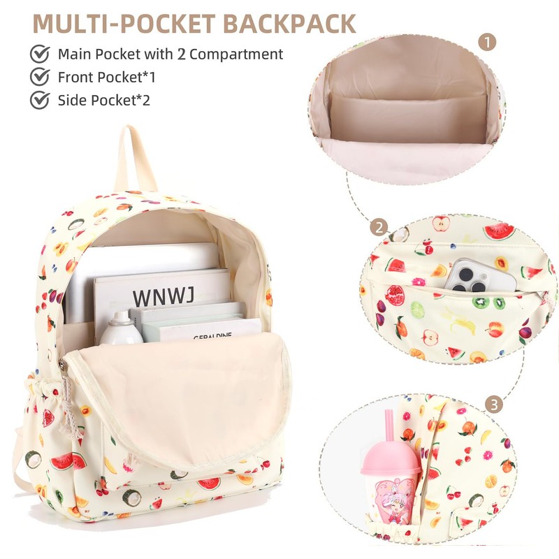 BBIQI Coquette Strawberry Backpack Cute Aesthetic Fruit Preppy Backpack Nylon
