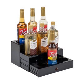 Mind Reader Foundation Collection, 9-Compartment Nested Syrup Bottle Holder, 9 Bottle Capacity, Countertop Organizer, Breakroom, Bar, 12.25" L x 14.5" W x 7" H, Black