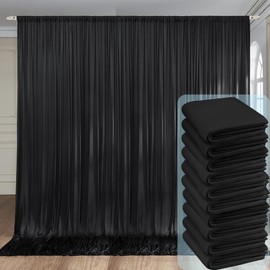 NSSONBEN 50ftx10ft Wrinkle Free Black Backdrop Curtains Panels for Parties, 10 Panels 5x10ft Polyester Photo Backdrop Drapes for Birthday Wedding Photography Home Decorations