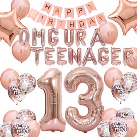 13th Birthday Decorations for Girls, Rose Gold OMG UR A Teenager Balloons, Happy 13th Birthday Banner Number 13 Foil Balloons Official Teenager 13 Years Old Birthday Girls(13th)