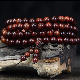 JAJAFOOK 6mm 8mm 10mm 12mm Natural Fragrant Mahogany 108 Mala Meditation Beads Tibetan Buddhism Prayer Beads Round Polished Rosary for Men Women