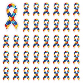 AUGSUN 30 pcs Autism Awareness Iron on Patches Autism Awareness Ribbon Embroidered Sew Applique Repair Patch Support Campaign Charity Event DIY Crafts for Clothing Dress Backpack Hat Decorations ﻿