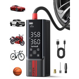 Tire Inflator Portable Air Compressor - Lamicall 150 PSI 5000mAh Cordless Car Air Pump, 1 Min Fast Inflate, Electric Tire Pump, Digital Pressure Gauge, LED Light, for Auto Bike Motorcycle