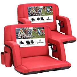 Sportneer Stadium Seats with Back Support: 2.5'' Thick Comfy Cushion 6 Adjustable Angle Bleacher Seat with Armrest - 2 Large Pockets, 2 Cup Holders Stadium Chair for Sport Events Concerts Parks