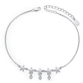 Palpitate Star Anklet 925 Sterling Silver Star Ankle Bracelets Melodious jingle of the bell Summer Beach Jewelry Gifts for Women Wife Her Adjustable