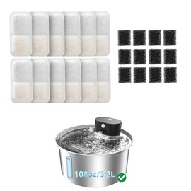 12 Pack Cat Water Fountain Filter & 12 Pack Pump Filter Sponges Replacement for [PF03] - 12 Filters + 12 Sponges
