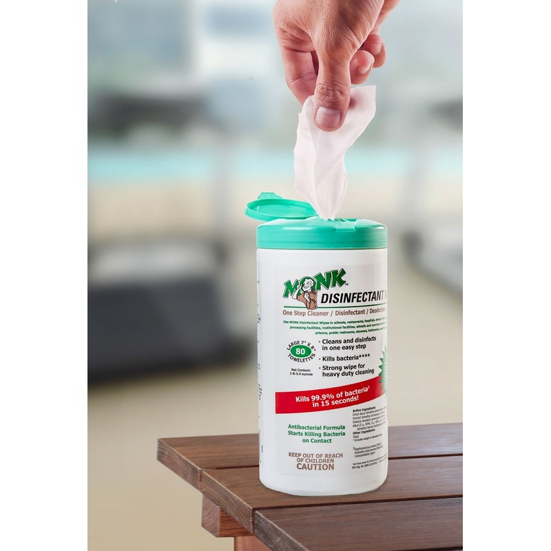 Monk Disinfectant Wipes, Large Lemon Breeze Fresh Scented Disinfectant Wipes,