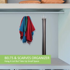 OMHOMETY Belt Hanger, 2 Pack Rotatable Belt Organizer for Closet, Accessories Rack, Space Saving Hanging Holder Storage Hook for Belt, Tie, Scarf, Purse, Bra, Tank Top, Silver