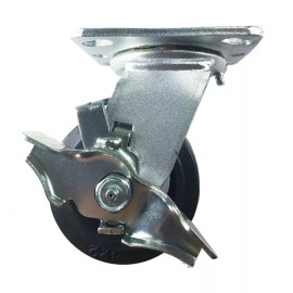 Hy-Weld 4" x 2" Heavy Duty "Rubber on Cast Iron" Caster - Swivel with Brake